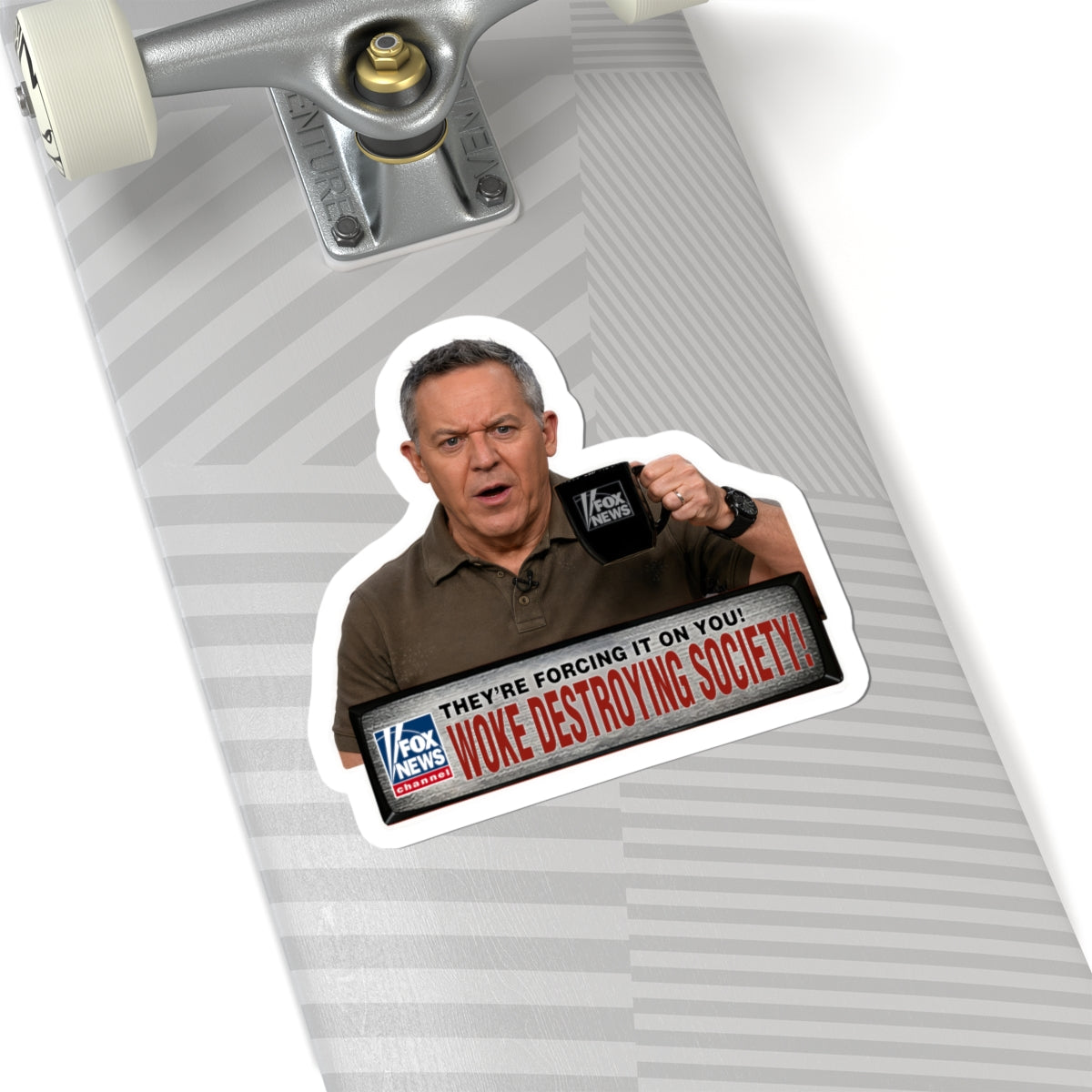 Political News Anchor as Human Sticker — "WOKE DESTROYING SOCIETY"