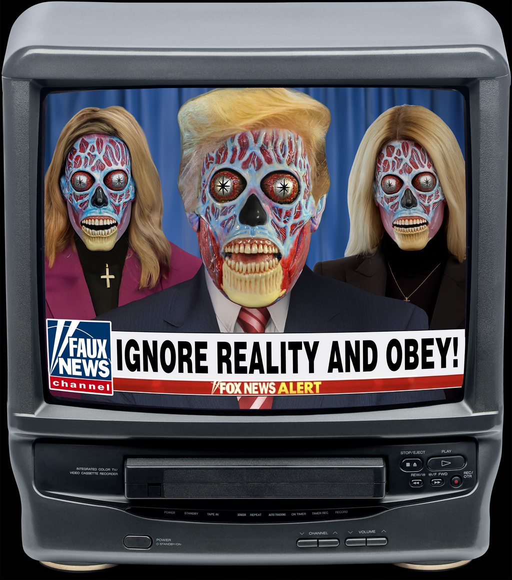 "IGNORE REALITY & OBEY!" Satirical News Parody T-Shirt (Front Only)