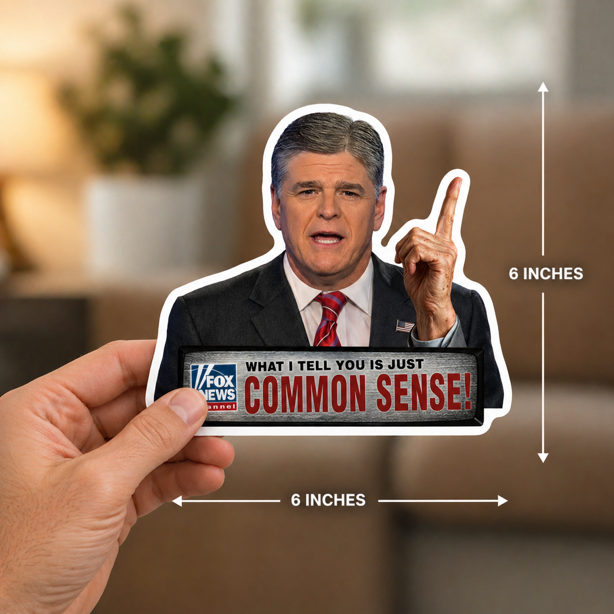 Political News Anchor as Human Pointing Sticker — "COMMON SENSE" Headline Kiss-Cut