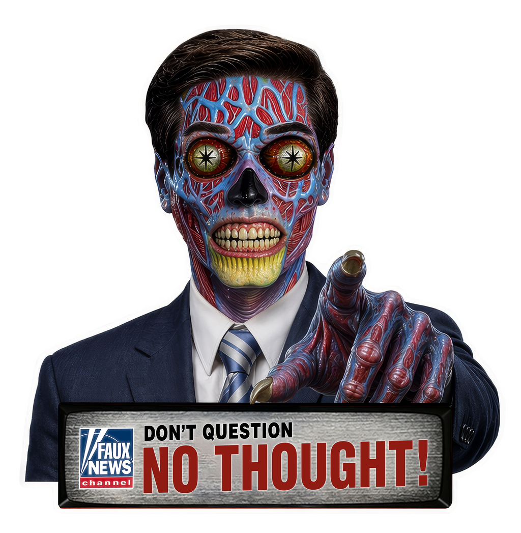 Faux News: NO THOUGHT! - Satirical News Parody Alien T-Shirt (Front and back design)