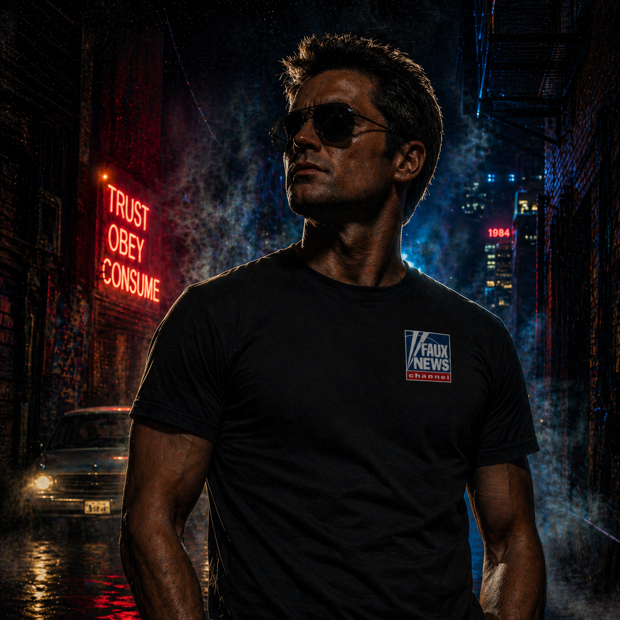 Faux News: FEAR OUTSIDERS - Satirical News Parody Alien T-Shirt (Front and back design)