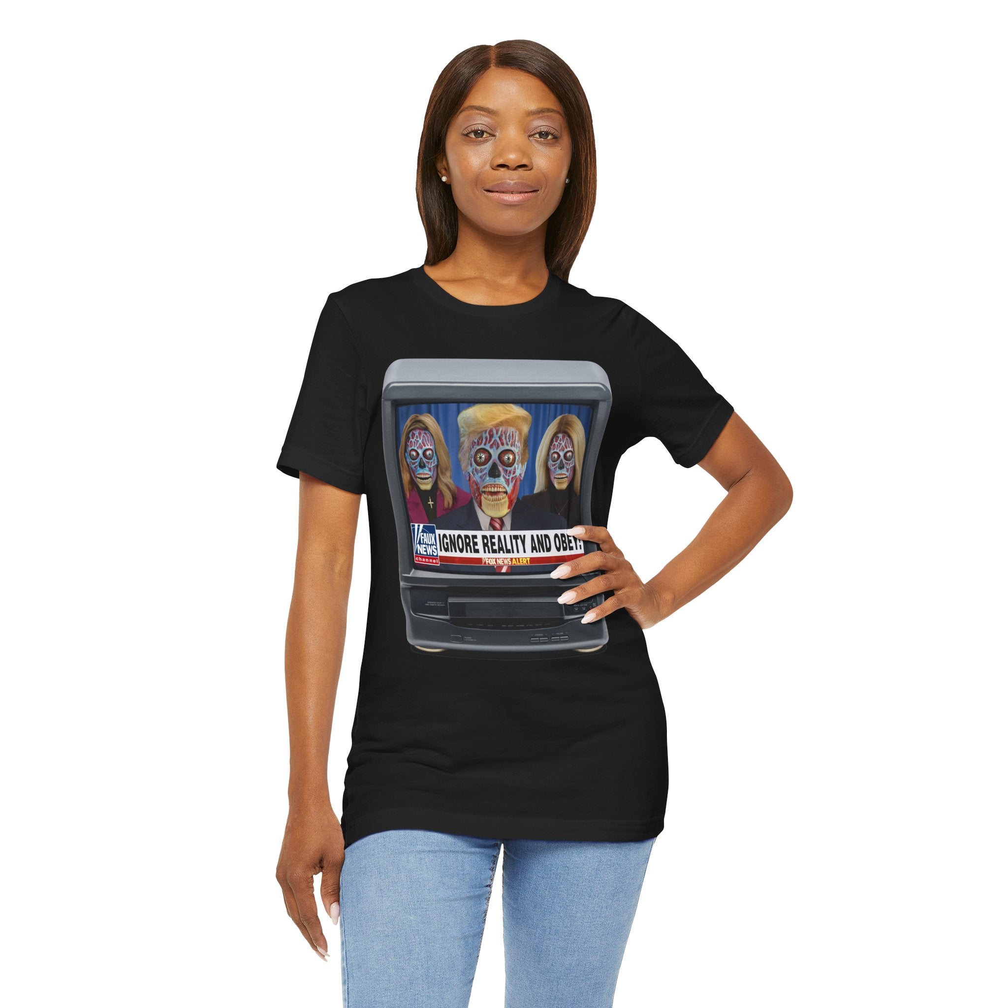 "IGNORE REALITY & OBEY!" Satirical News Parody T-Shirt (Front Only)