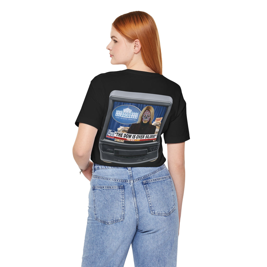 COLLECTOR'S EDITION 2-SIDED: “THE DOW IS OVER 50,000” Satirical News Parody T-Shirt (Front & Back Print)