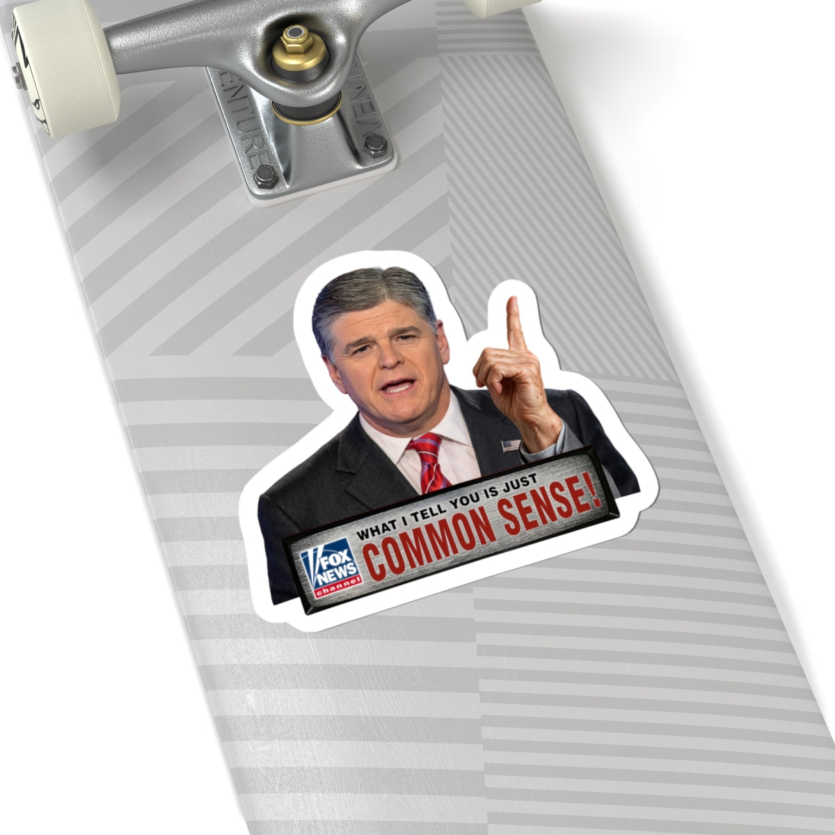 Political News Anchor as Human Pointing Sticker — "COMMON SENSE" Headline Kiss-Cut